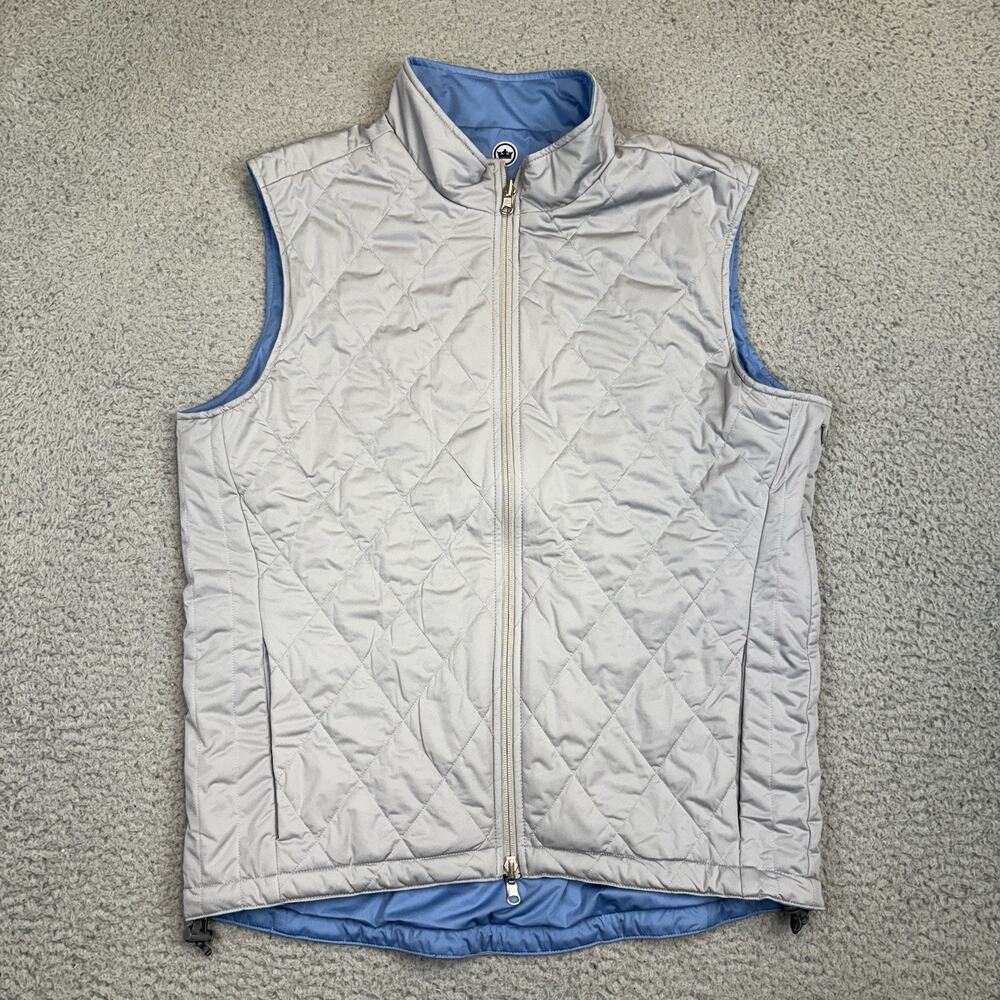 Peter Millar Golf Vest Men’s Medium Quilted Reversible Full Zip Jacket Gray Blue